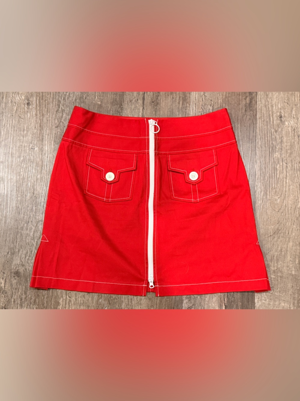Vintage Y2K Etcetera Vibrant Red Mini Skirt with White Center Zip